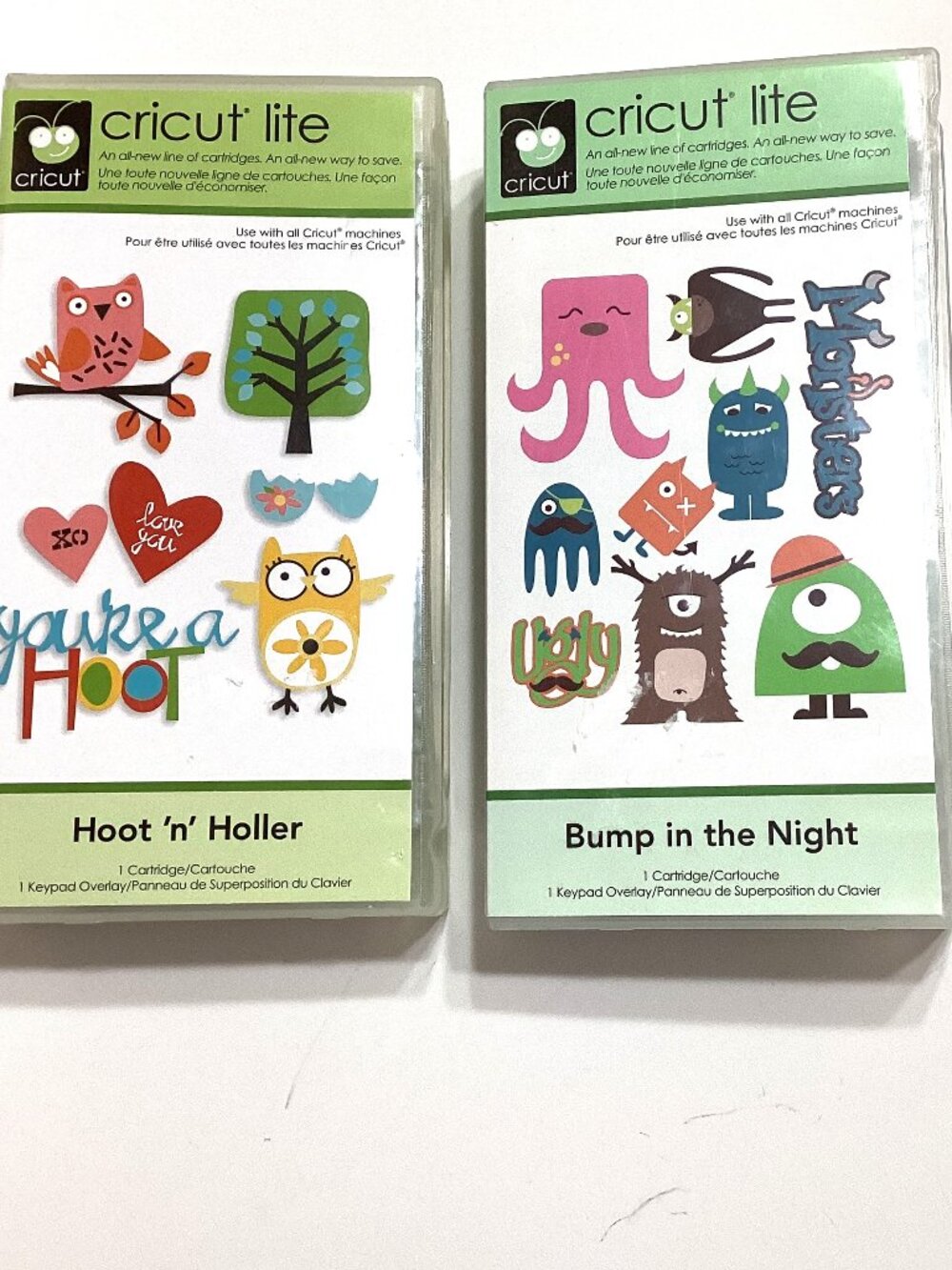 2 Cricut Lite Shapes Cartridges Hoot 'n' Holler & Bump in the Night Crafts Owls